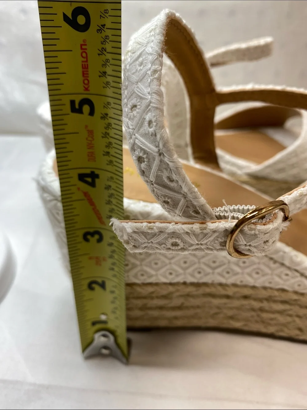 BAMBOO White Eyelet Espadrille Wedge Sandals with Ankle Strap Olson-035 Size 8
